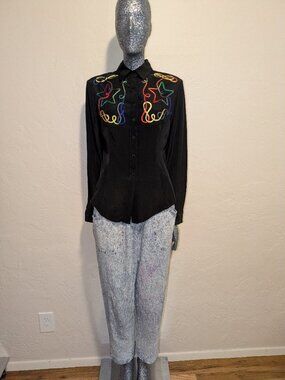 Vintage Rough Riders Black Western Rainbow Ribbon Shirt S